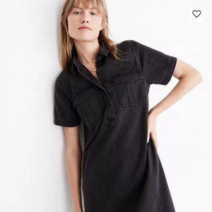 Denim Short-Sleeve Popover Shirtdress in Lunar Wash